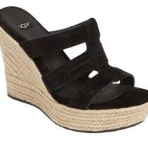 UGG Tawnie black suede platform wedge espadrille sandals